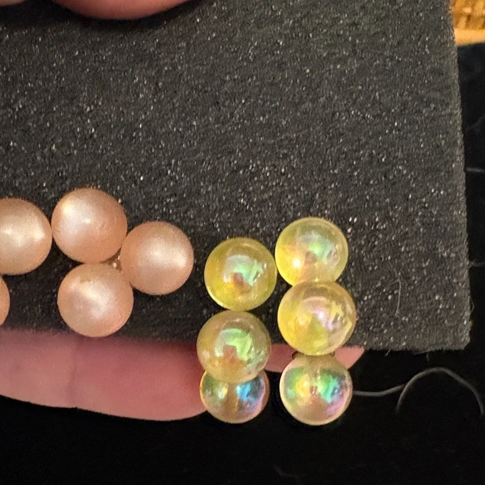 Vintage earrings Sterling pink moon glow & Soap Bubble Bead screw back earrings